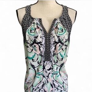 White House Black Market Black, Mint & Pink Printed Sleeveless Tank